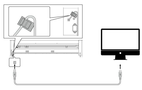 Turn on the machine, and then connect it to the Macintosh computer with a USB cable.