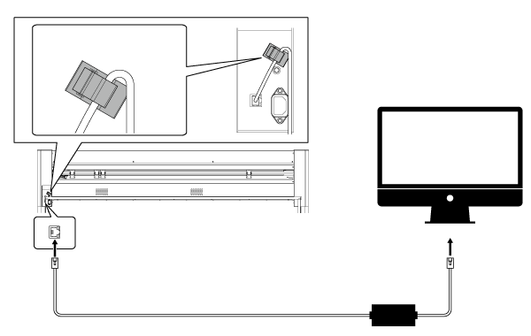 5.カッティングマシンの電源をオンにし、EhternetケーブルでEthernetネットワークに接続する